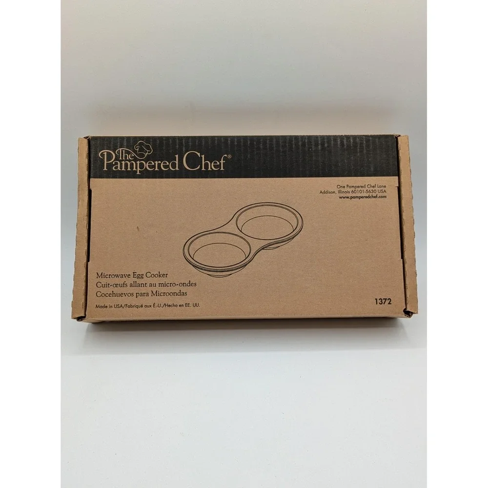 Pampered Chef Microwave Egg Cooker Stoneware 1372 Beige Double Well USA Tray